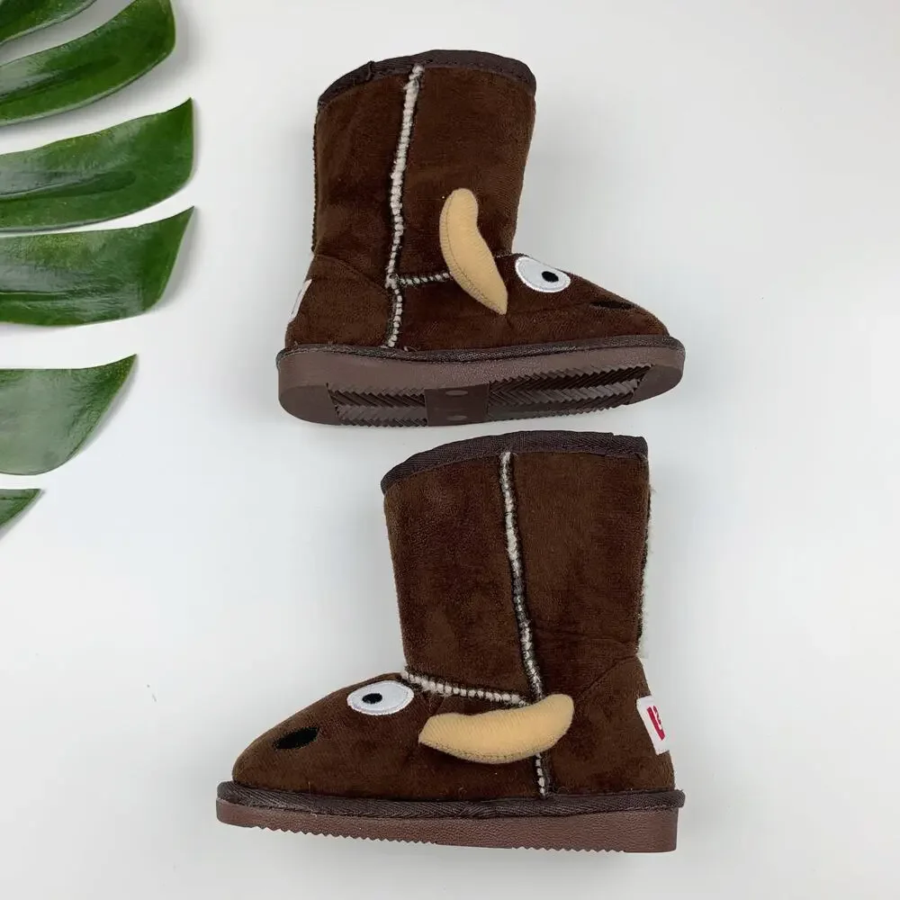 Lazy One Moose Boots Brown Pull On Lined Kids Boys Girls Size S 8 9